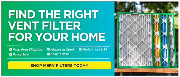 Banner promoting finding the right vent filter for your home with MERV air filters available online.